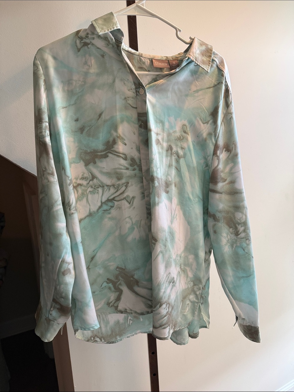 Chico's woman’s Aqua and Gray Marble-Effect Shirt Jacket